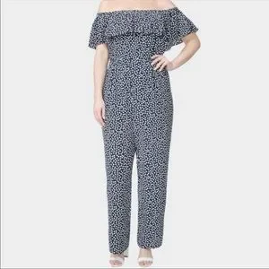 Betsey Johnson Polka Dot Jumpsuit, Navy Plus Sizes